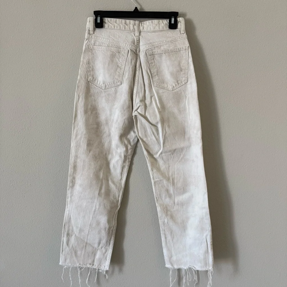 Zara Acid Wash Cream Straight Leg Jeans with Frayed Hem Button Fly Size 6 - Picture 6 of 7